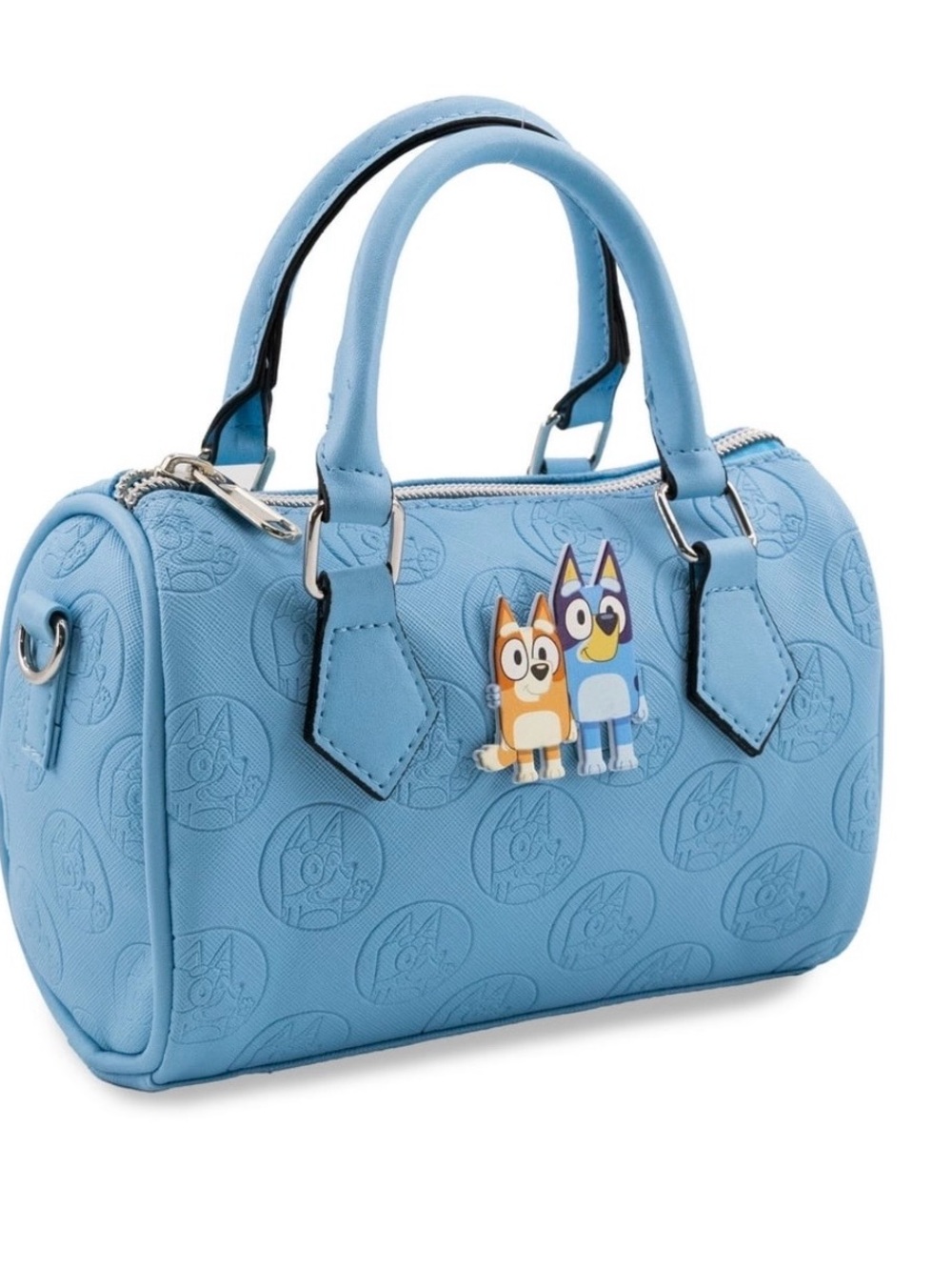 Blue Cartoon Embossed Mini Satchel with Character Charm